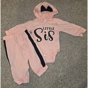 NWOT "Little Sis" pink and black‎ hooded, tracksuit sz 0-3mo